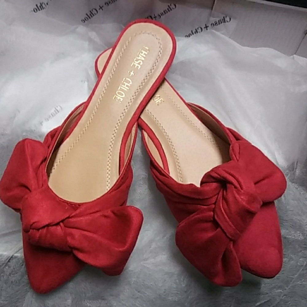 New Red Closed Pointed Toe Slides